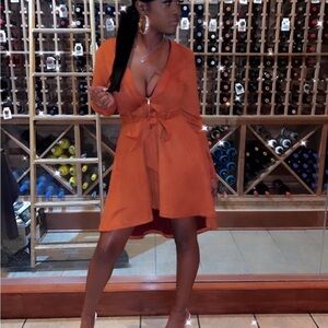 ⚠️ CLEARANCE 
Privy Vibrant Orange Long Sleeve Suede Dress